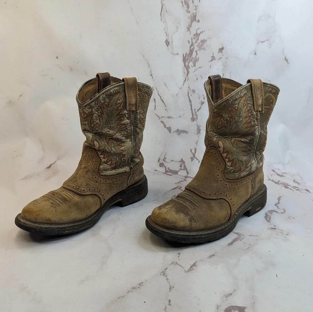 Ariat Boot Boys 3 Workhog Western Cowboy Cowgirl Kid Youth Brown Leather 1007836